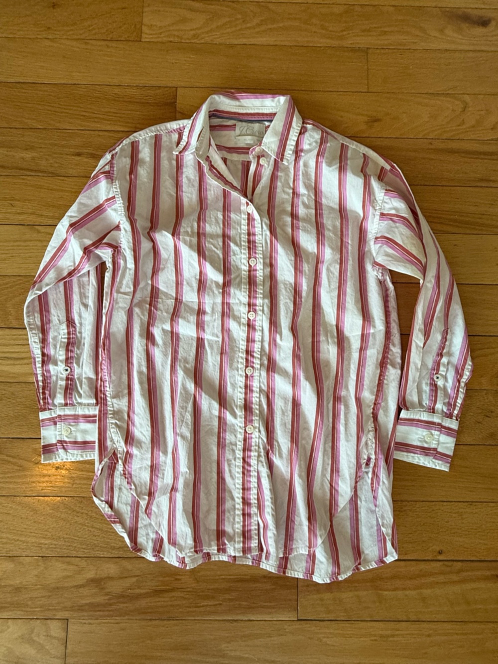 J. Crew White Button-Down Shirt with Pink Stripes